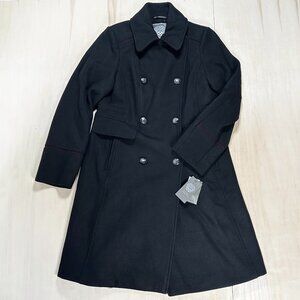 NWT - Vince Camuto Wing-Collar Double-Breasted Coat Black‎ Size M Women's NEW